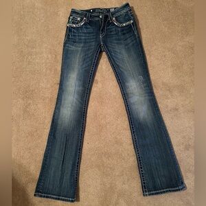 Womens Miss Me Dark Blue Bootcut Distressed Jeans. Size 27.
